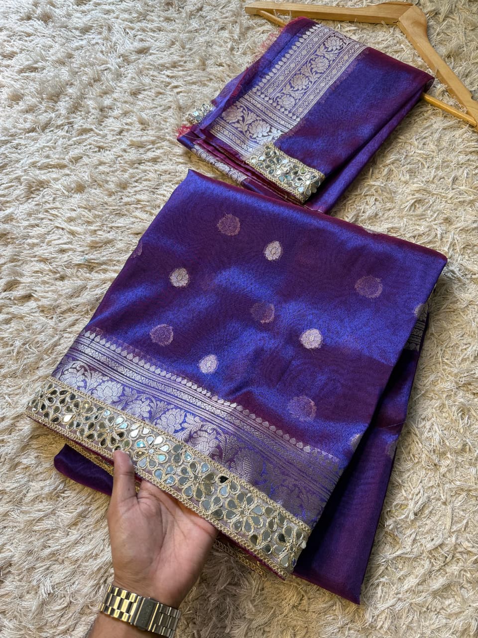Banarasi Glass tissue silk saree with  lace work