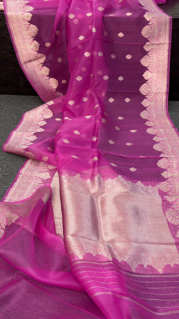 Pure Handloom banarasi  kora Silk Saree With Blouse