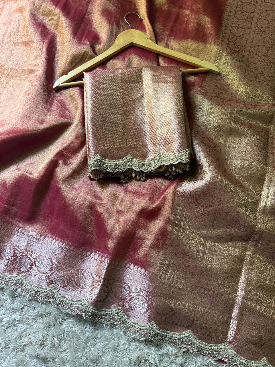 Banarasi Tissue Silk Saree With lace work border