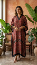 Pure Modal Silk Hand block Printed Kaftans Stitched suit With Hand Mirror Work