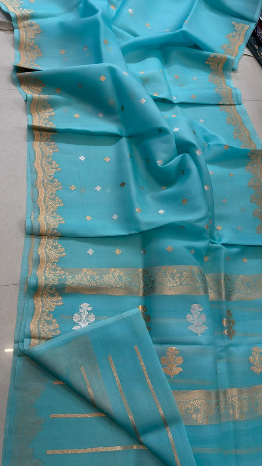 Pure Handloom banarasi  kora Silk Saree With Blouse
