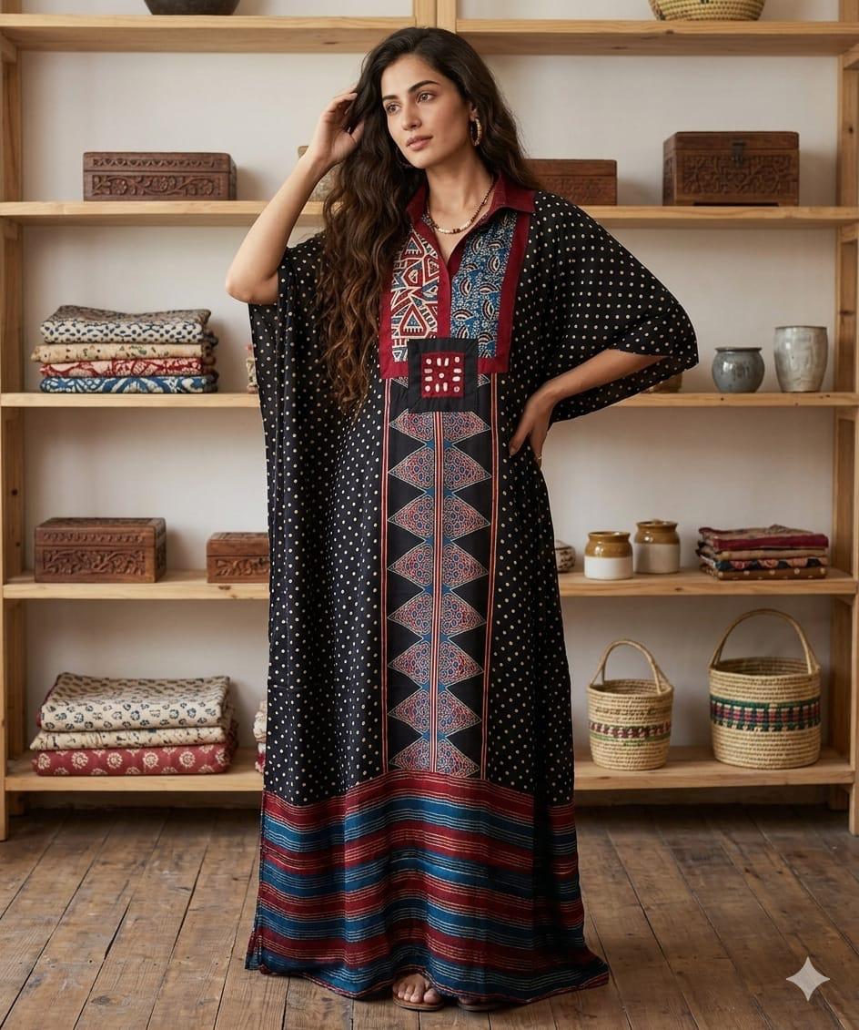Pure Modal Silk Handblock Printed Kaftans Stitched suit