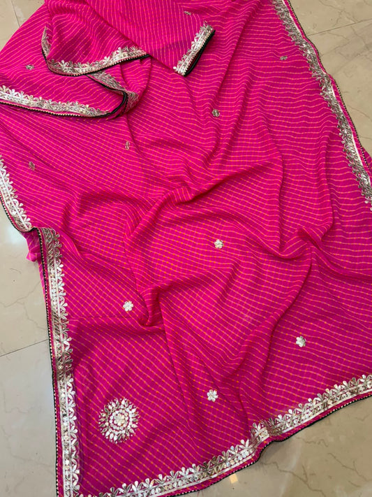 Georgette Gota Patti Work  Saree With Blouse