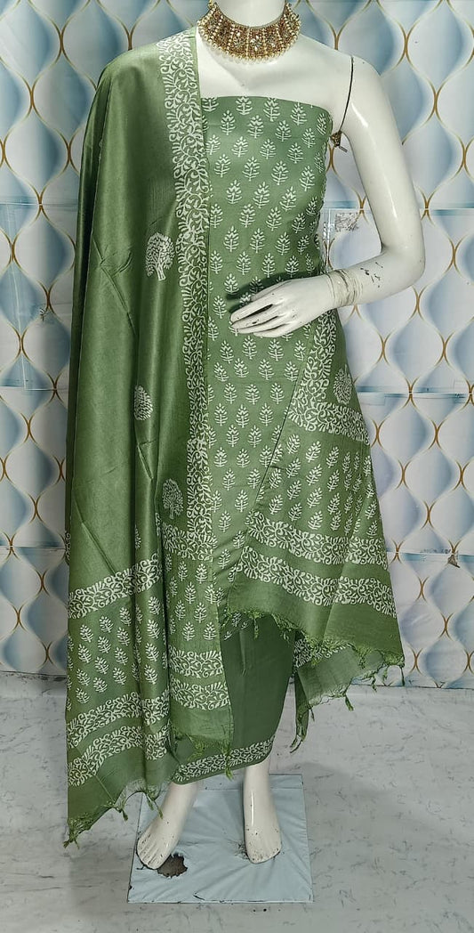 Cotton slub discharge print  Unstitched Suit
