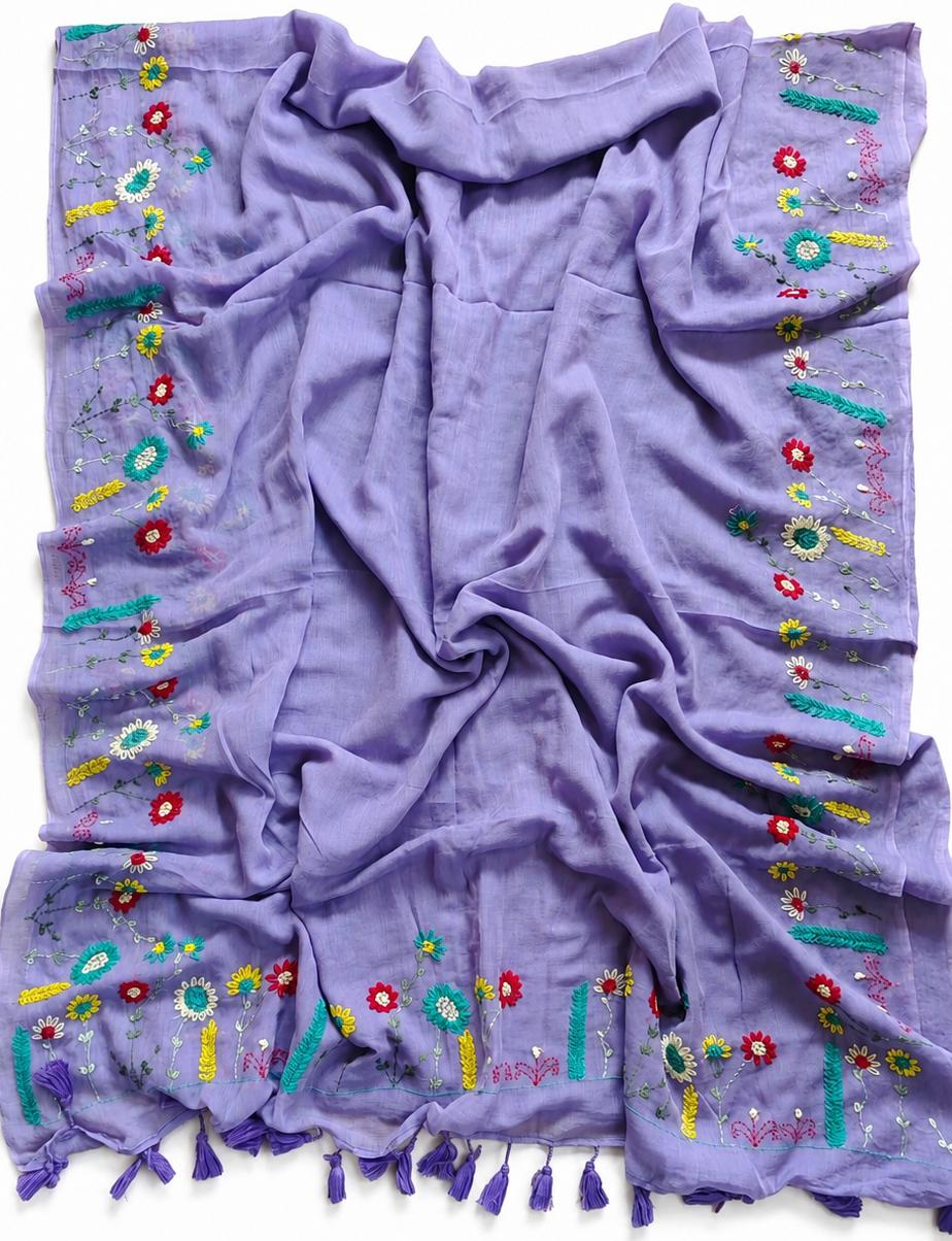 Beautiful Hand Stitch Pure Mul Cotton Saree Without blouse