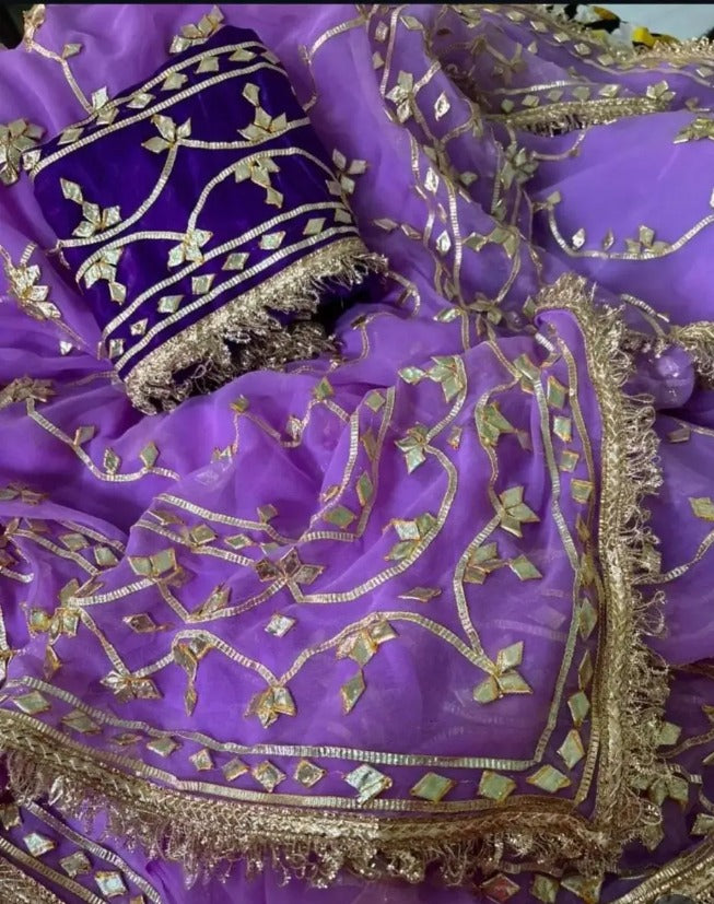 Pure Diamond Chiffon Gota Patti  Work Saree With Blouse