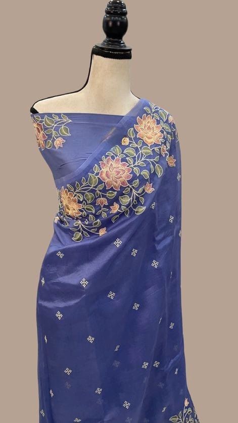 Banarasi Soft Kora Organza Embroidery  Work Saree