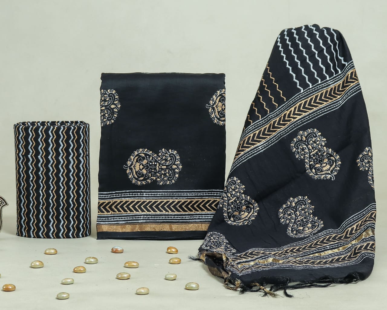 Hand Block Print Chanderi Silk Unstitched Suit