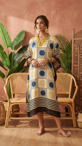 Pure Modal Silk Hand block Printed Kaftans Stitched suit With Hand Mirror Work