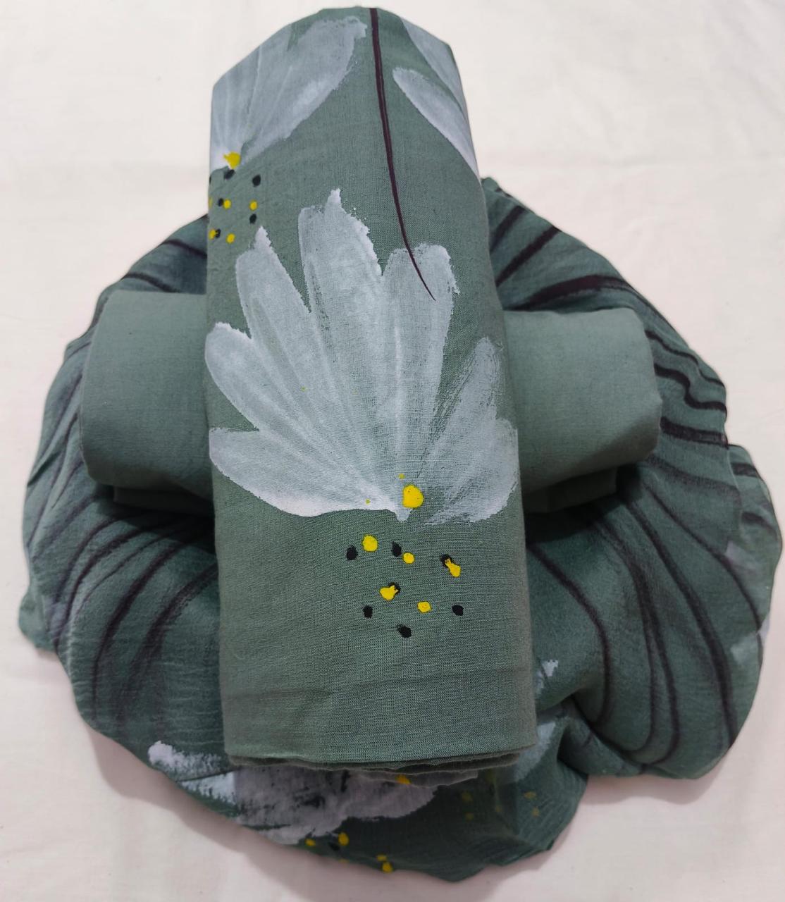 Pure cotton hand-block print suit with Chiffon dupatta