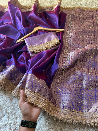 Banarasi Tissue Silk Saree With lace work border
