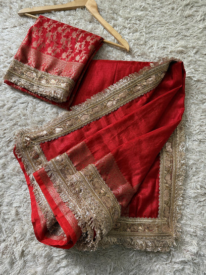 Banarasi Tissue Soft Silk  Saree With  Jaal Pattern Blouse