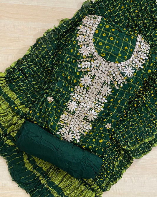 Bandhej Gota patti work Unstitched Suit