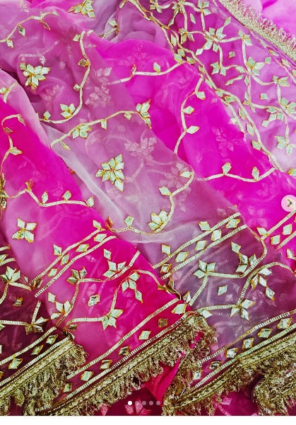 Pure Diamond Chiffon Gota Patti  Work Saree With Blouse