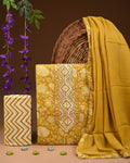 Designer gota patti hand work cotton  unstitched suit with chiffon   dupatta