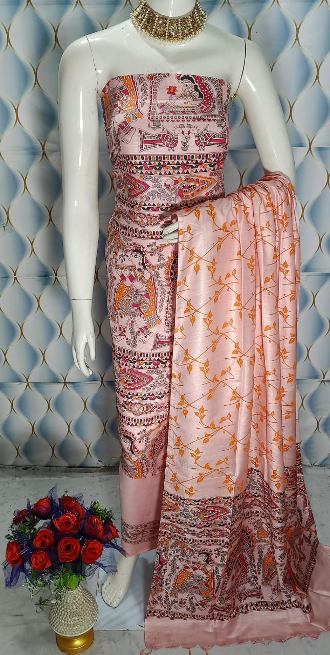 BHAGALPURI   KATAN MADHUBANI PRINT UNSTITCHED SUIT