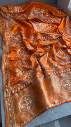 Pure Munga Silk Gotta Patti Work Saree With Blouse