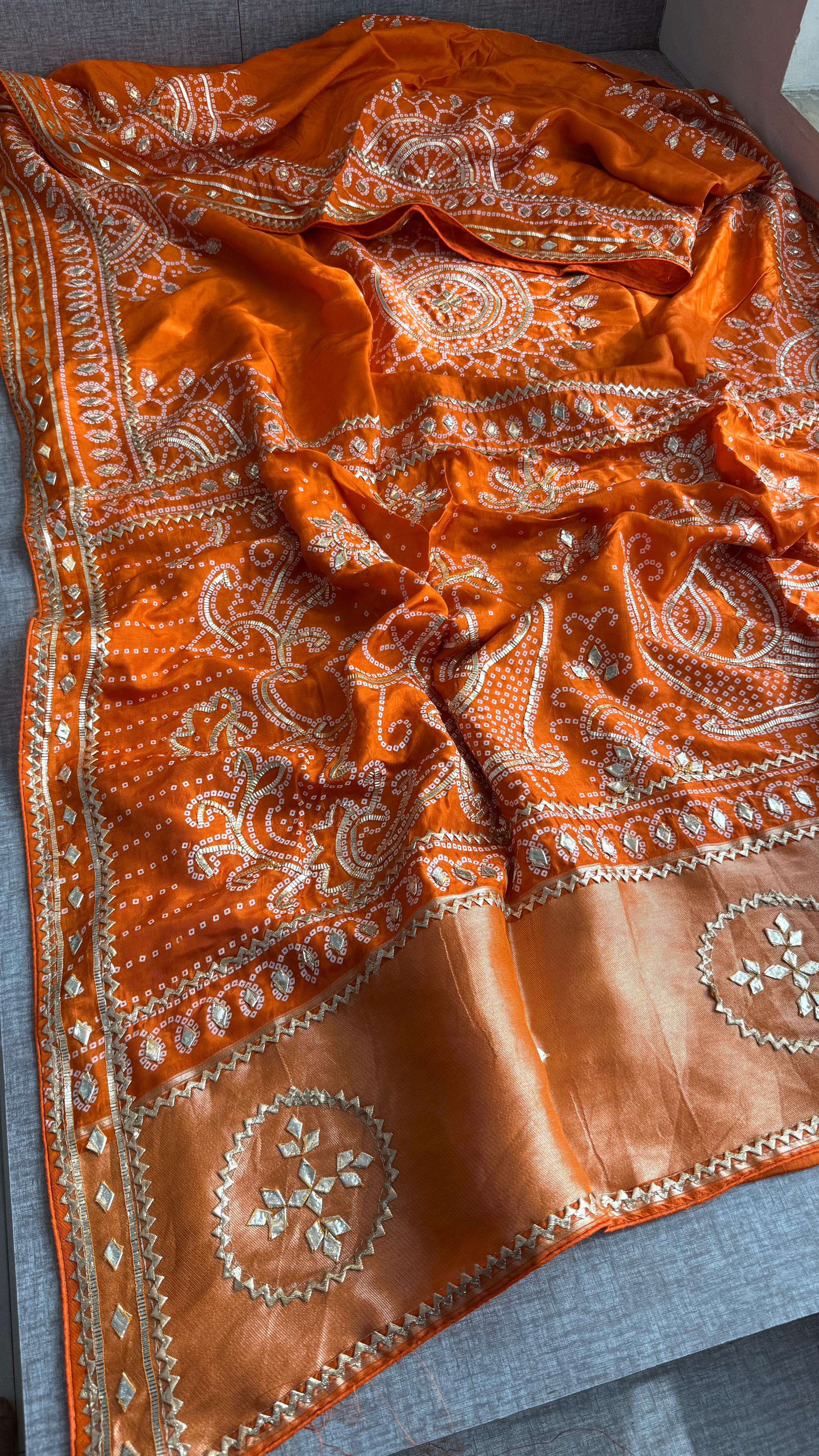 Pure Munga Silk Gotta Patti Work Saree With Blouse