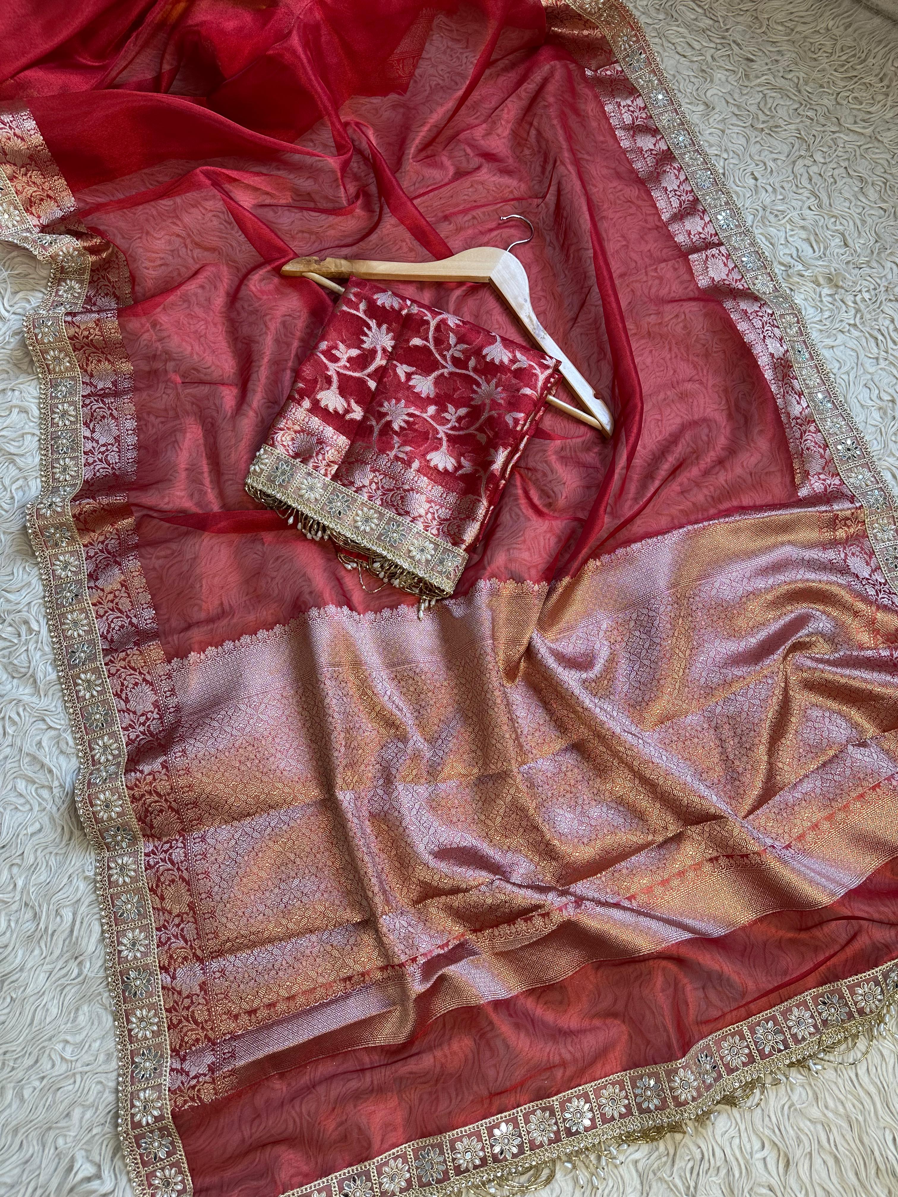 Banarasi Tissue Soft Silk  Saree With  Blouse