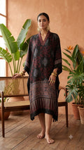 Pure Modal Silk Handblock Printed Kaftans Stitched suit With Hand Mirror Work
