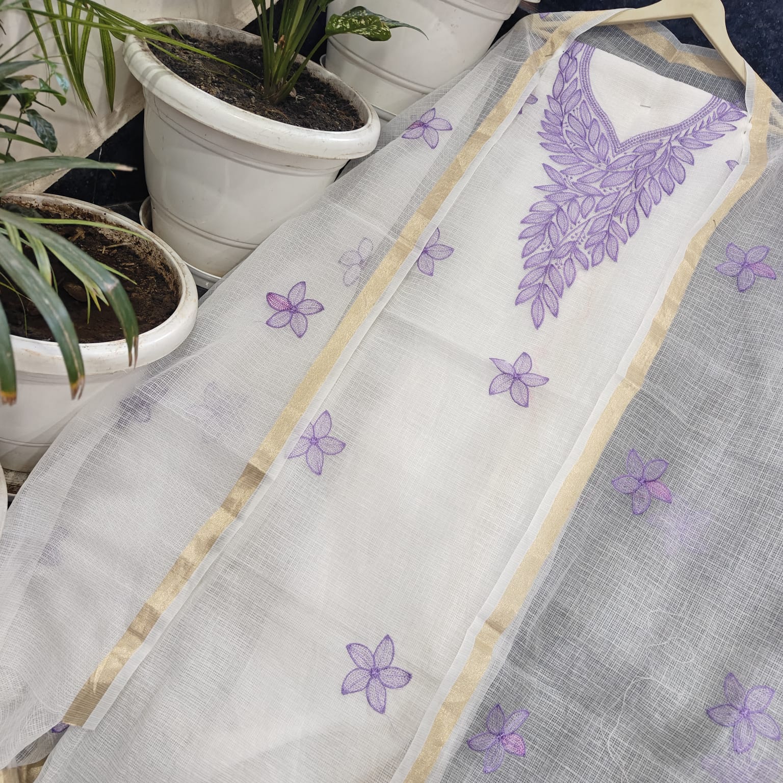 Pure Kota-Doria Unstitched Suit with Embroidery Work