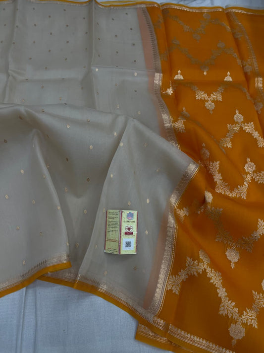Pure Handloom banarasi  kora Silk Saree With Blouse