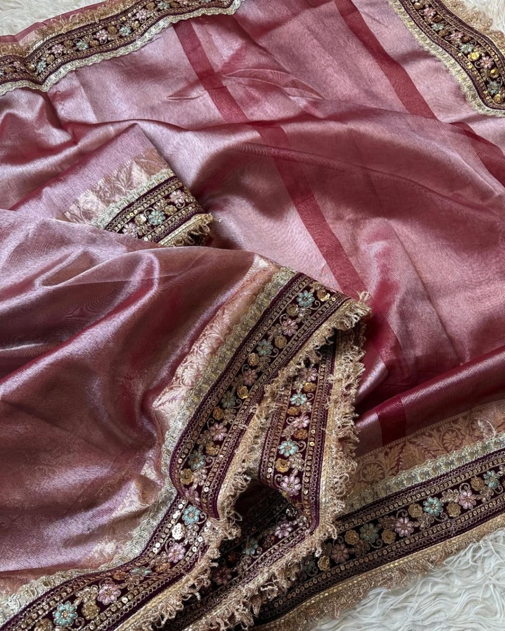 Banarasi Tissue Silk Saree With lace work border