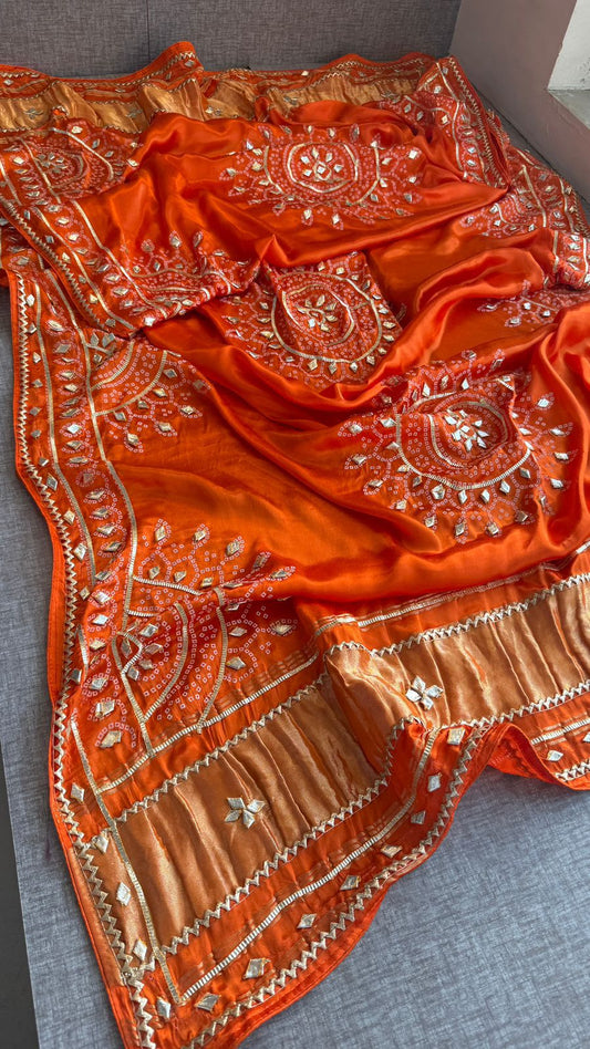 Pure gajji silk lakdi patta dupatta with gota patti work