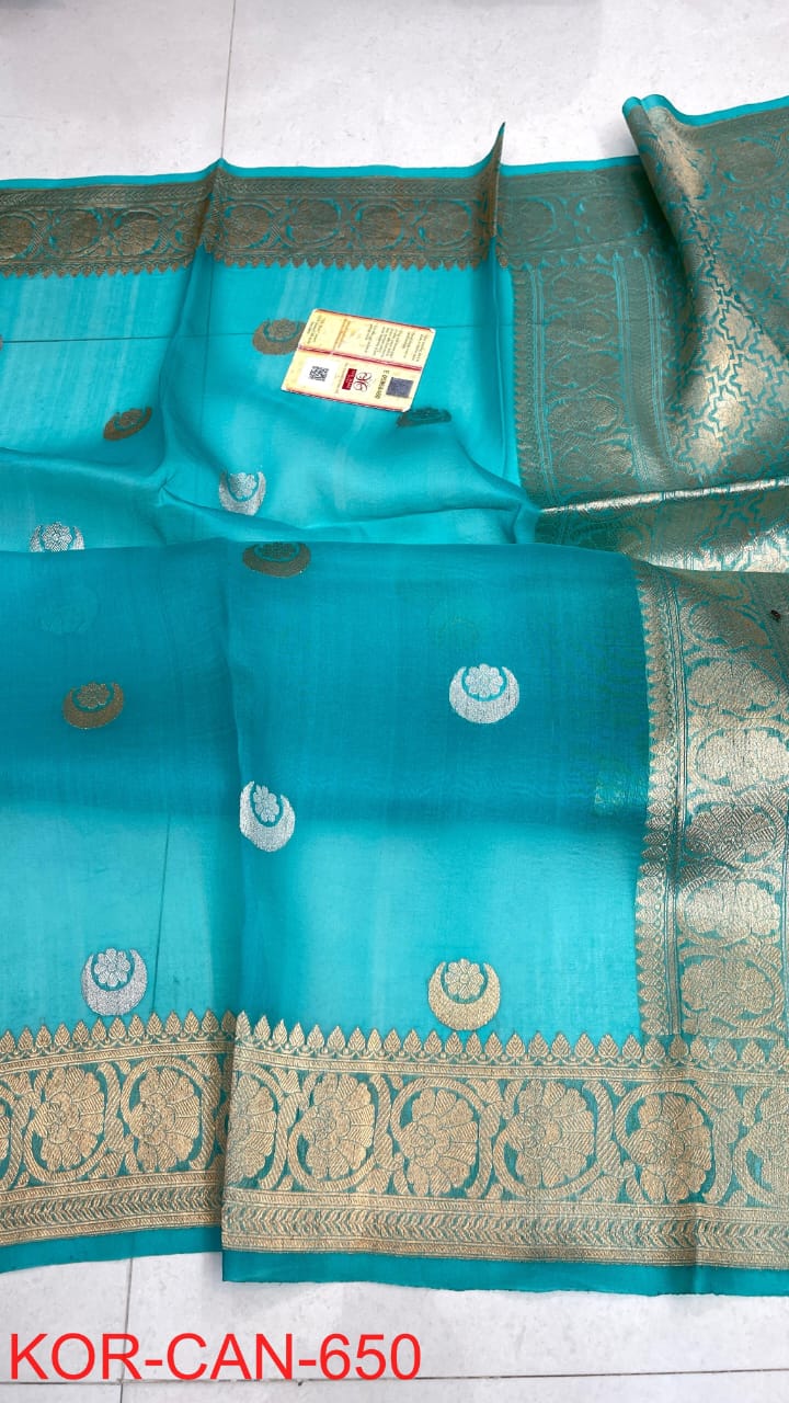 Pure Handloom banarasi  kora Silk Saree With Blouse