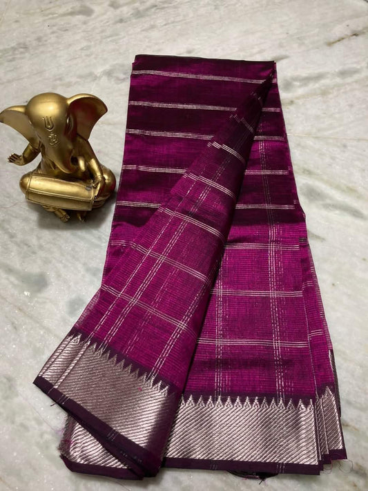 Elegant Pure Cotton Silk Mangalagiri Saree with Rich Zari Border & Running Blouse