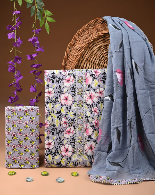 Designer gota patti hand work cotton  unstitched suit with chiffon   dupatta