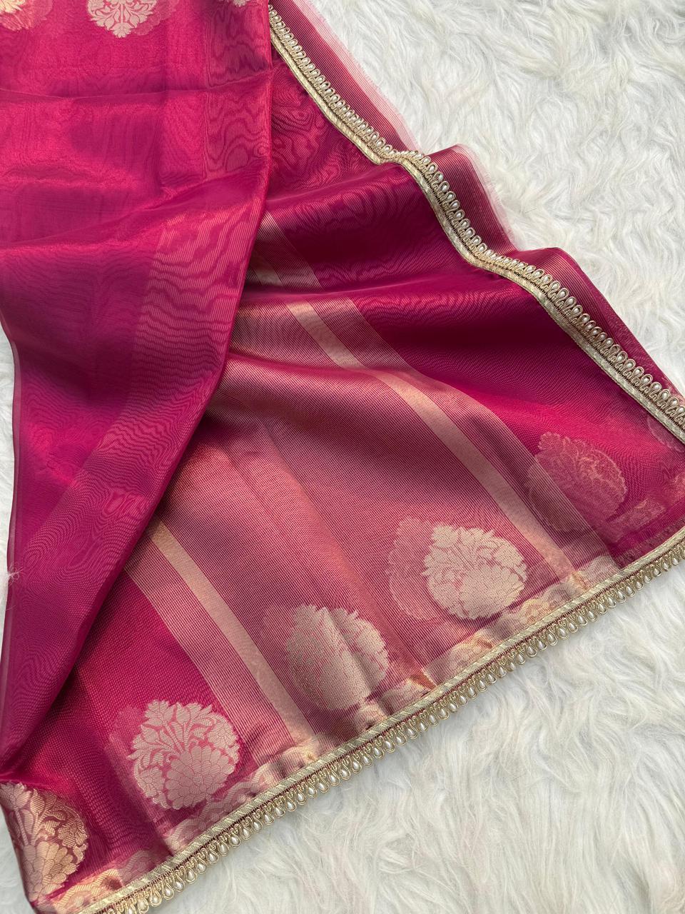 Banarasi Tissue Silk Saree With lace work border