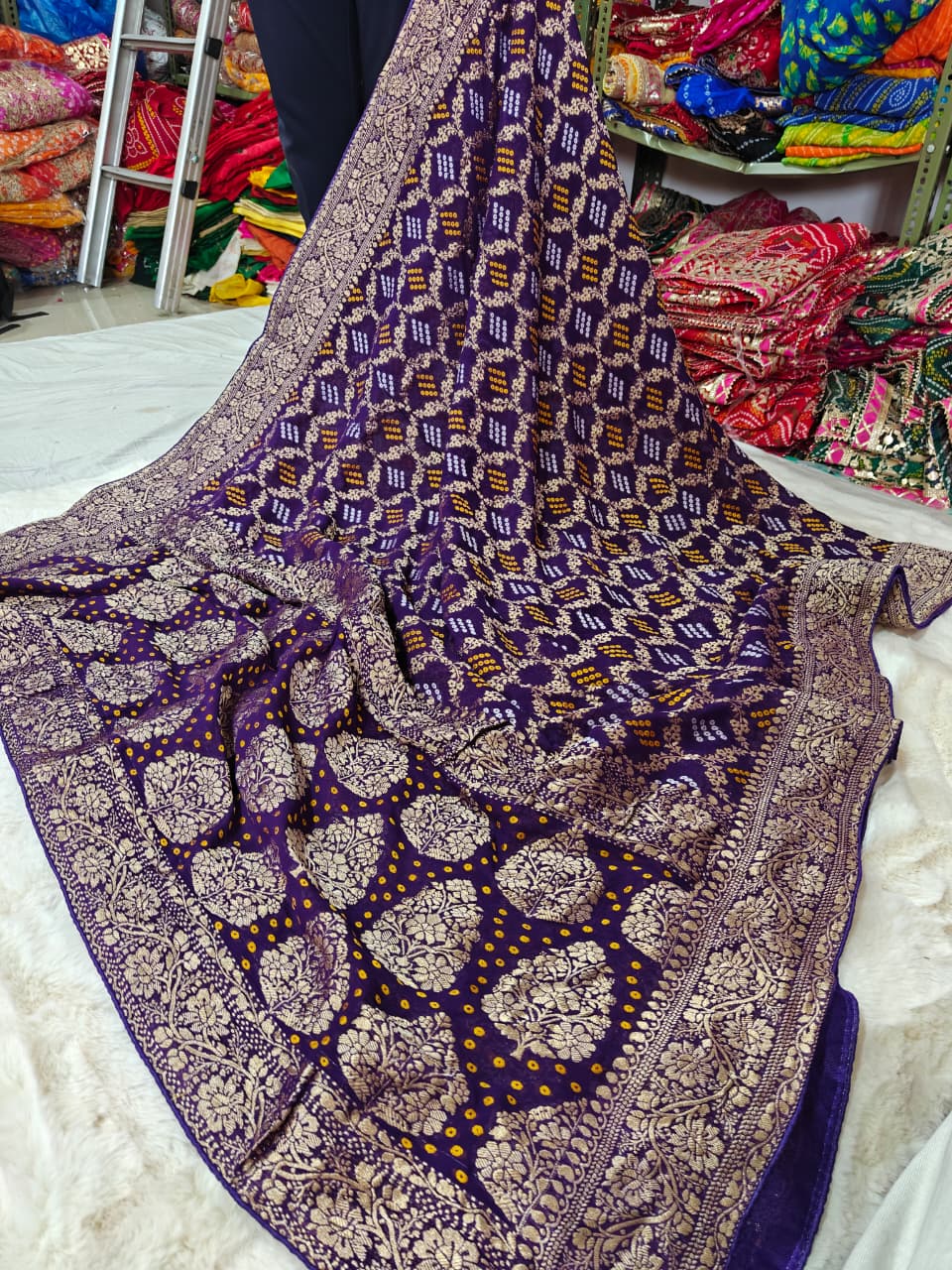 Pure khaddi Georgette Dupatta With Bandhani Zari