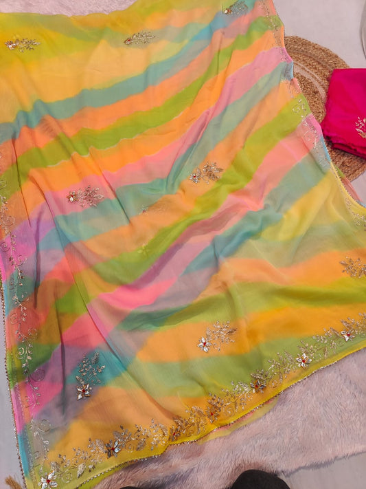 Soft Georgette Gota Patti Work  Saree With Blouse