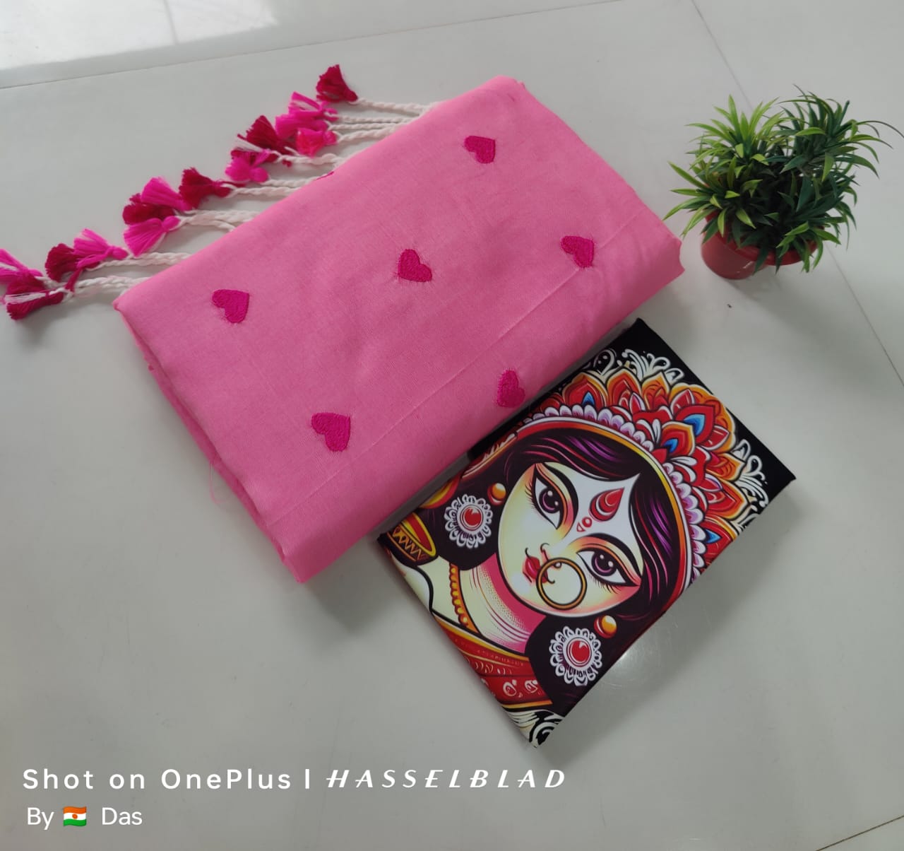 Beautiful Love Embroidery  Khaddi Cotton Saree