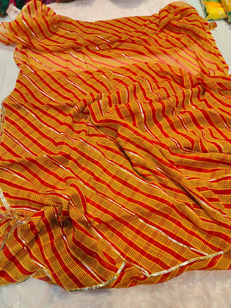 Semi Chiffon Georgette Leheriya Pattern Saree
