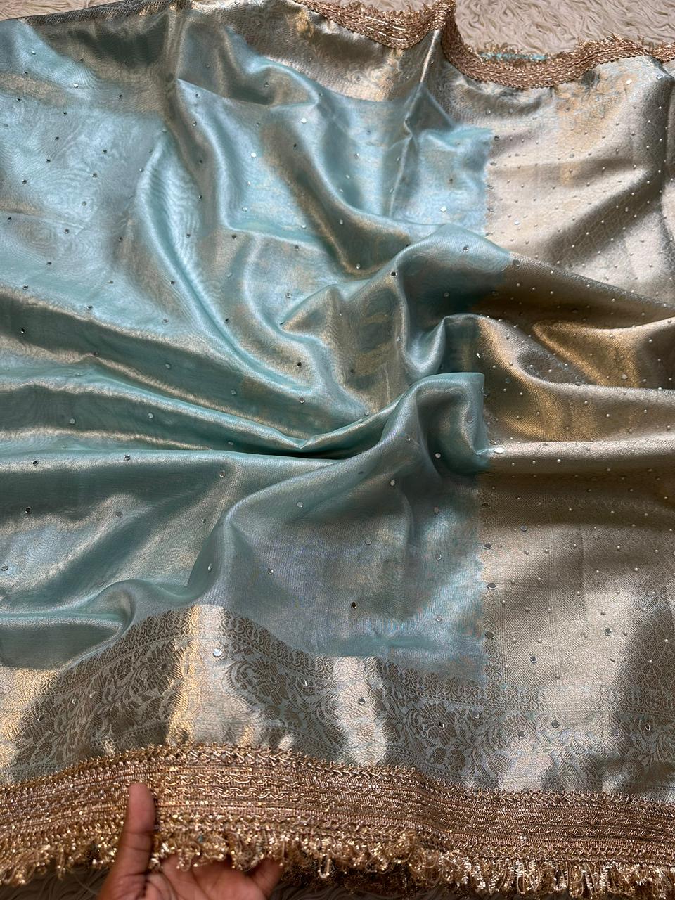 Banarasi Tissue Silk Saree With Mirror Work Saree