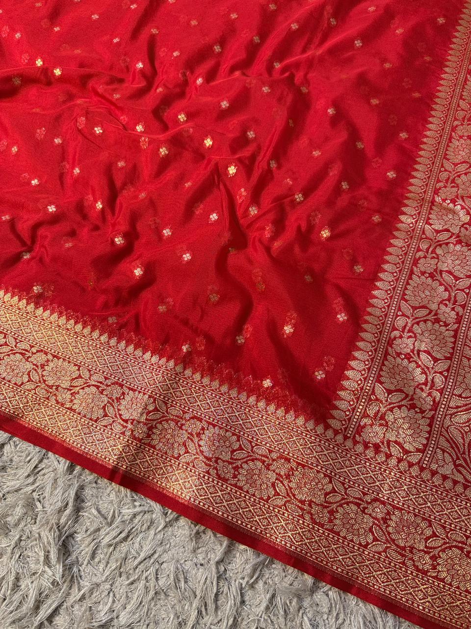 Designer Banarasi Handloom Semi Khaddi Georgette silk Saree with allover Zari