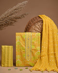 Designer gota patti hand work cotton  unstitched suit with chiffon   dupatta