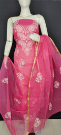 Pure Kota-Doria Unstitched Suit with Embroidery Work