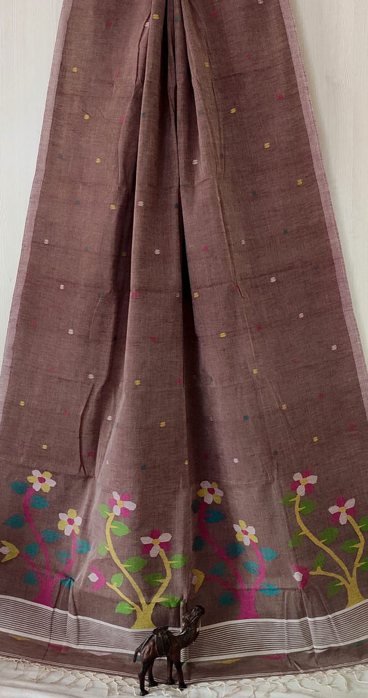 Pure Cotton needle work jamdani Saree With Blouse