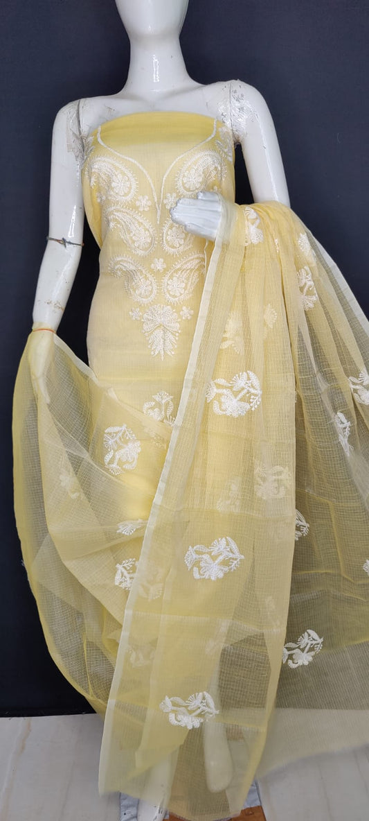 Pure Kota-Doria Unstitched Suit with Embroidery Work