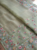 Pure Organza Silk  floral Embroidery Saree with velvet lace and heavy blouse