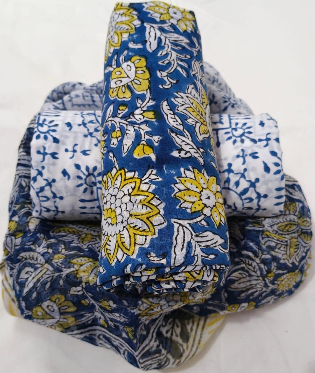 Pure cotton hand-block print suit with Chiffon dupatta