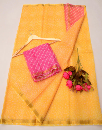 Pure Cotton Kota Doria Kalam Kari Floral Print Saree