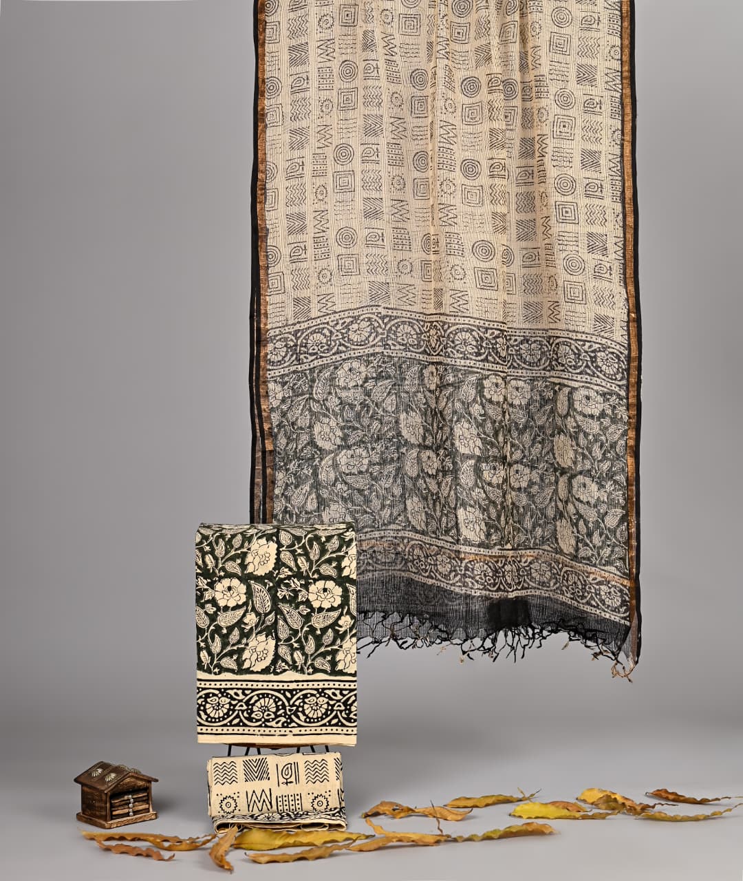 Pure Cotton Hand Block Print Suit With Kota Doriya Dupatta