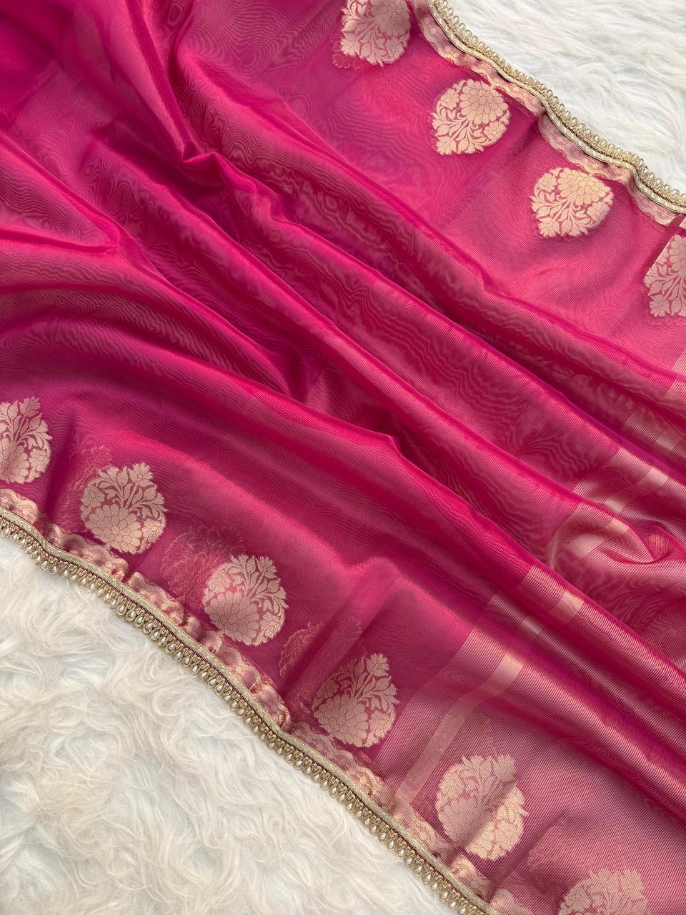 Banarasi Tissue Silk Saree With lace work border