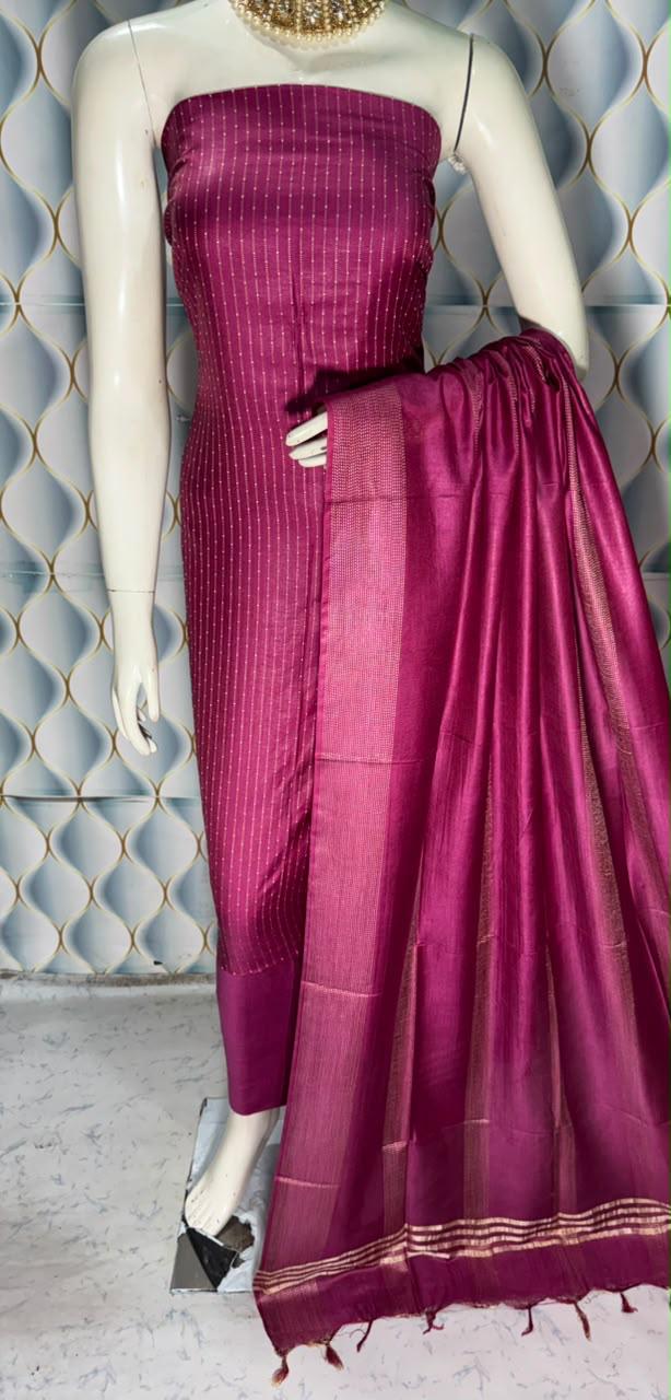 Bhagalpuri Katan Silk 3PC Unstitched Suit