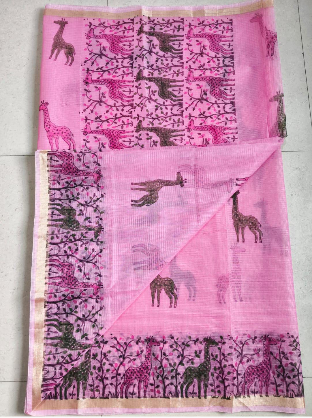 Beautiful kota cotton hand brush print work saree