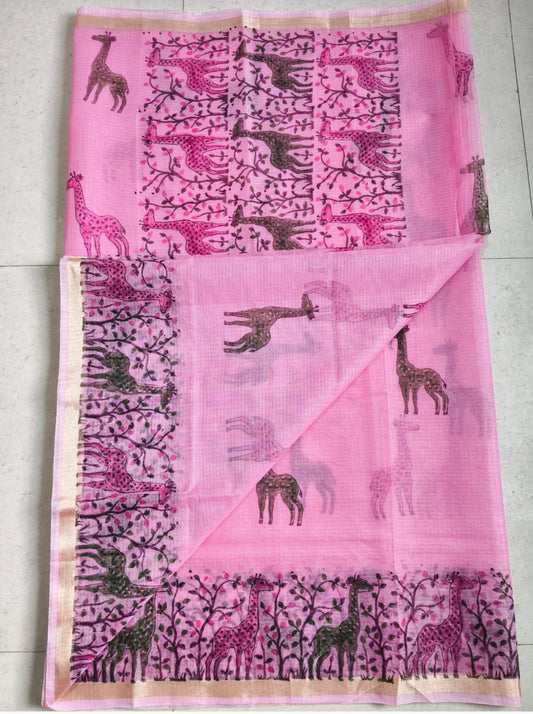 Beautiful kota cotton hand brush print work saree